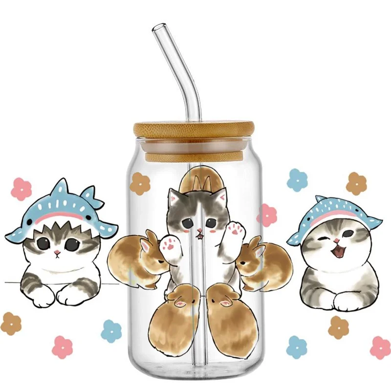 Cuts cats anime Easy peel waterproof DIY Decals 3D transfers uvdtf crystal stickers 16oz uv dtf cup wraps for Libbey Glasses