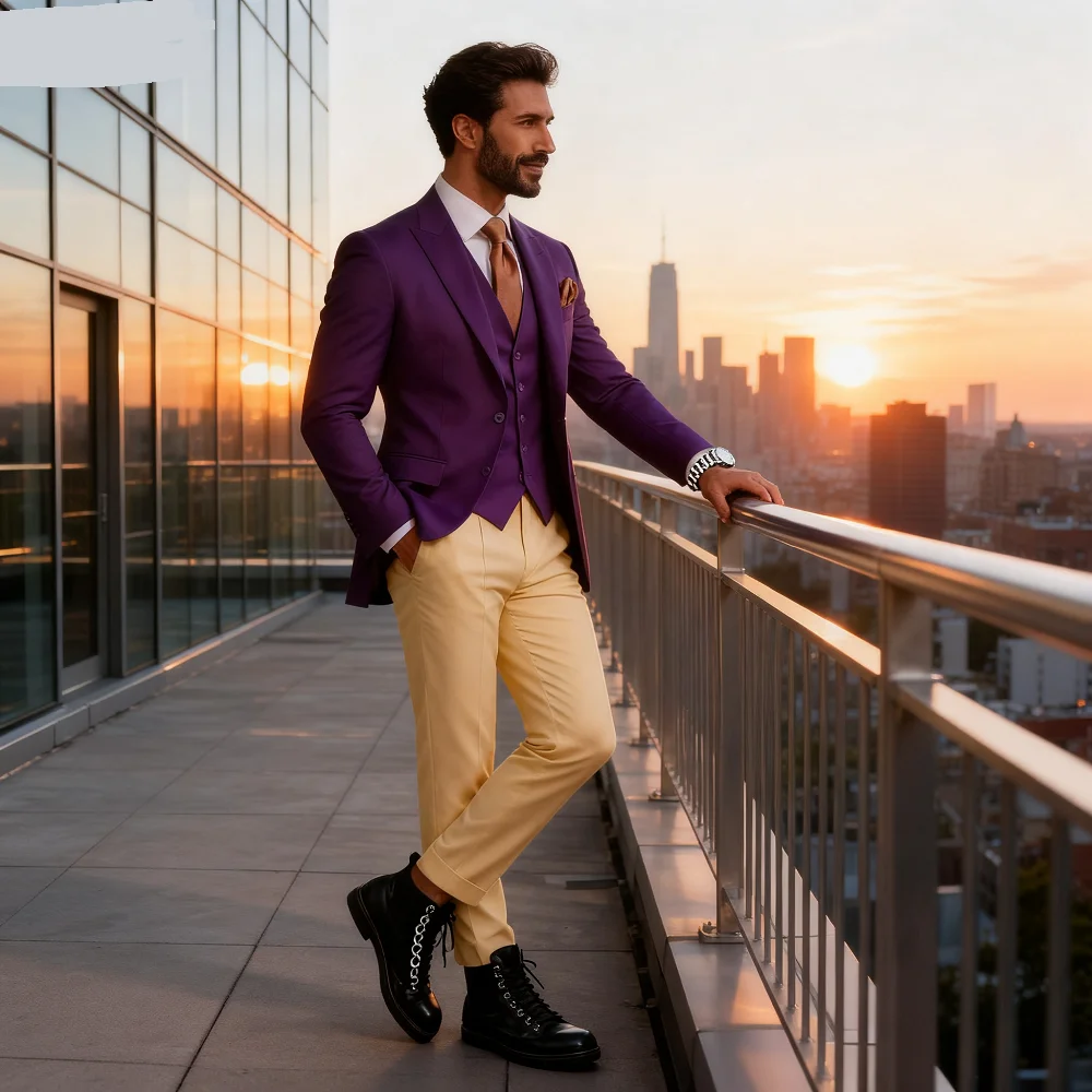 

Novo Marfim & Rose Dark Formal Business Men's Tuxedo Groomsmen Wedding Celebration Commencement Male Smoking Suit