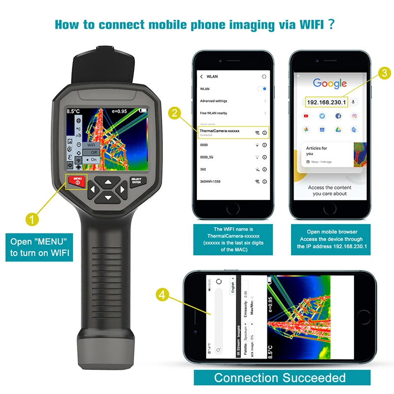HT-A10 WIFI IR Infrared Thermal Imaging Camera Handheld Temperature Electrical Pipe Floor Automatic Tracking  Rechargeable HTA10