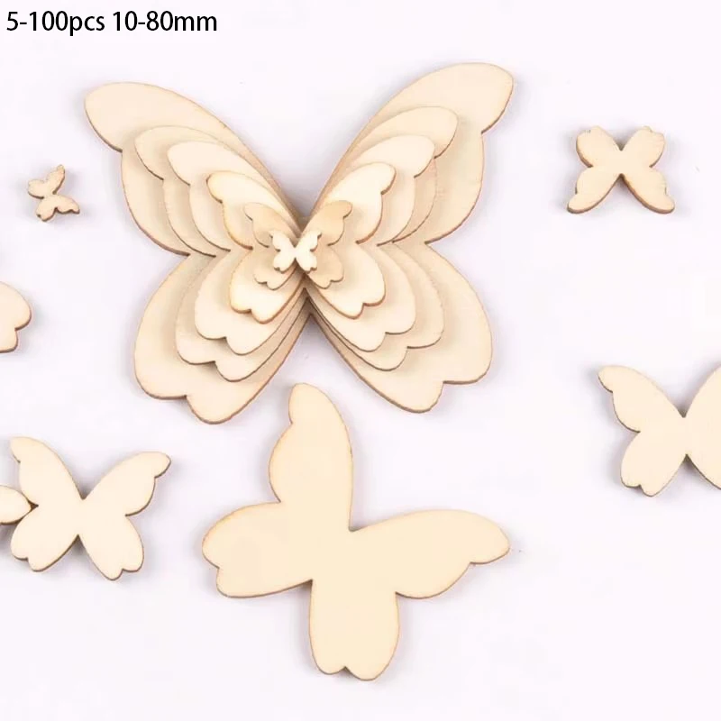Mixed Butterfly Wood Slices DIY Crafts Handmade Accessories Unfinished Wooden Charms Pendant Home Decor Arts 10-80mm M1963
