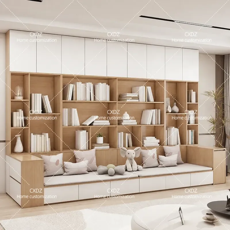 Custom ENF Grade Solid Wood Sofa Bookcase Integrated Card Seat Living Room Large Storage Whole Wall Pine Board Furniture