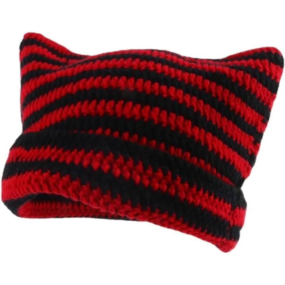 

Вязаные крючком шапки для женщин, винтажные шапочки с изображением кота, женская шапка с лисой, аксессуары в стиле гранж, женские шапочки с напуском