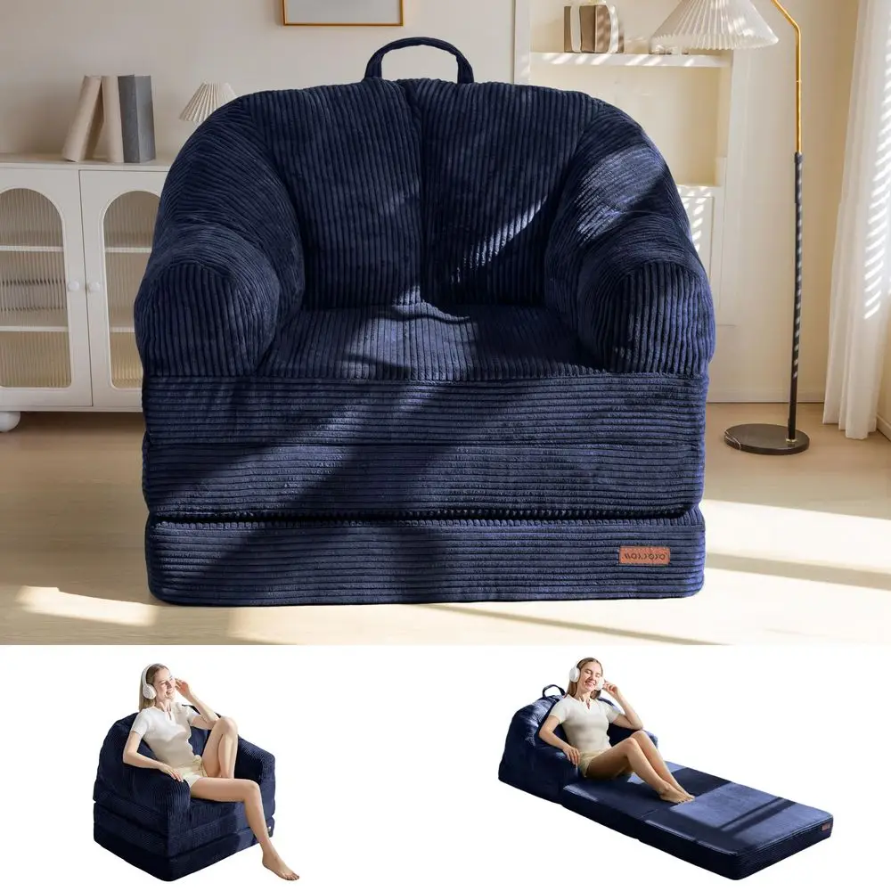Folding Sofa Bed with Backrest, Boneless Fold Out Couch with Handle 2 in 1 Convertible Bean Bag Chair to Floor Sofa Lounger, Co