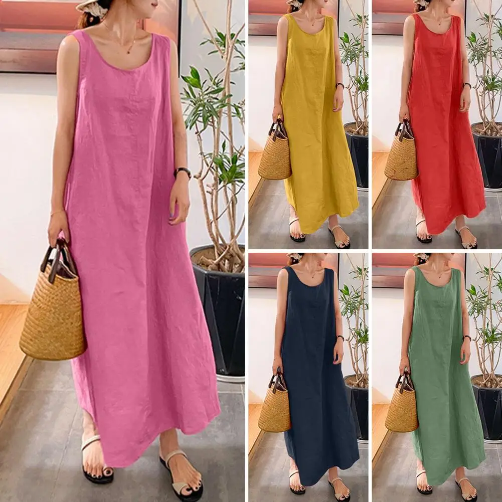 

Women Dress Stylish O Neck Maxi Dress Loose A-line Silhouette Ankle Length for Daily Wear Homewear Casual Loose Cut Dress