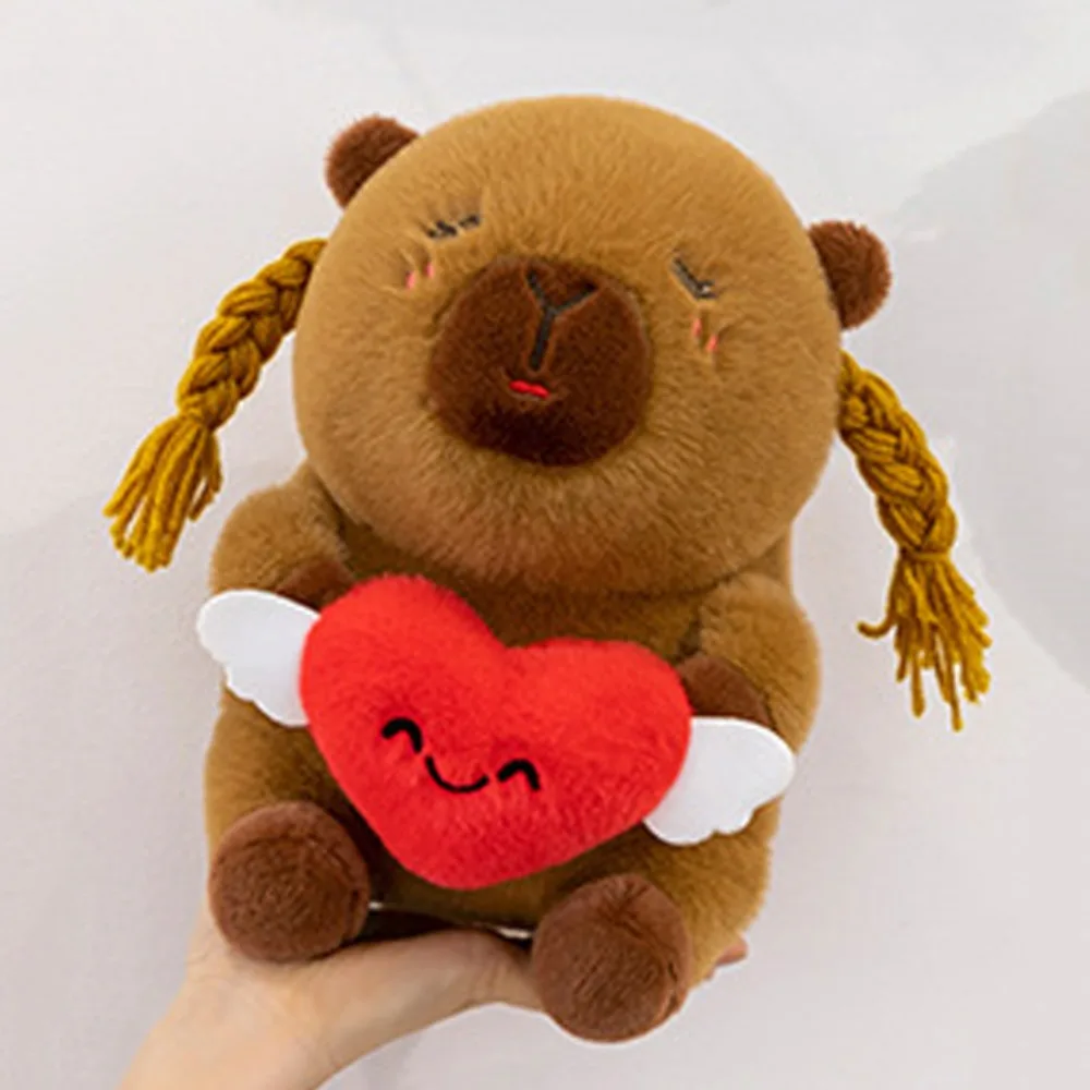

Funny Love Heart Capybara Plush Toy Fluffy Braided Capybara Cotton Doll Animal Brown Capybara Stuffed Doll Room Decor