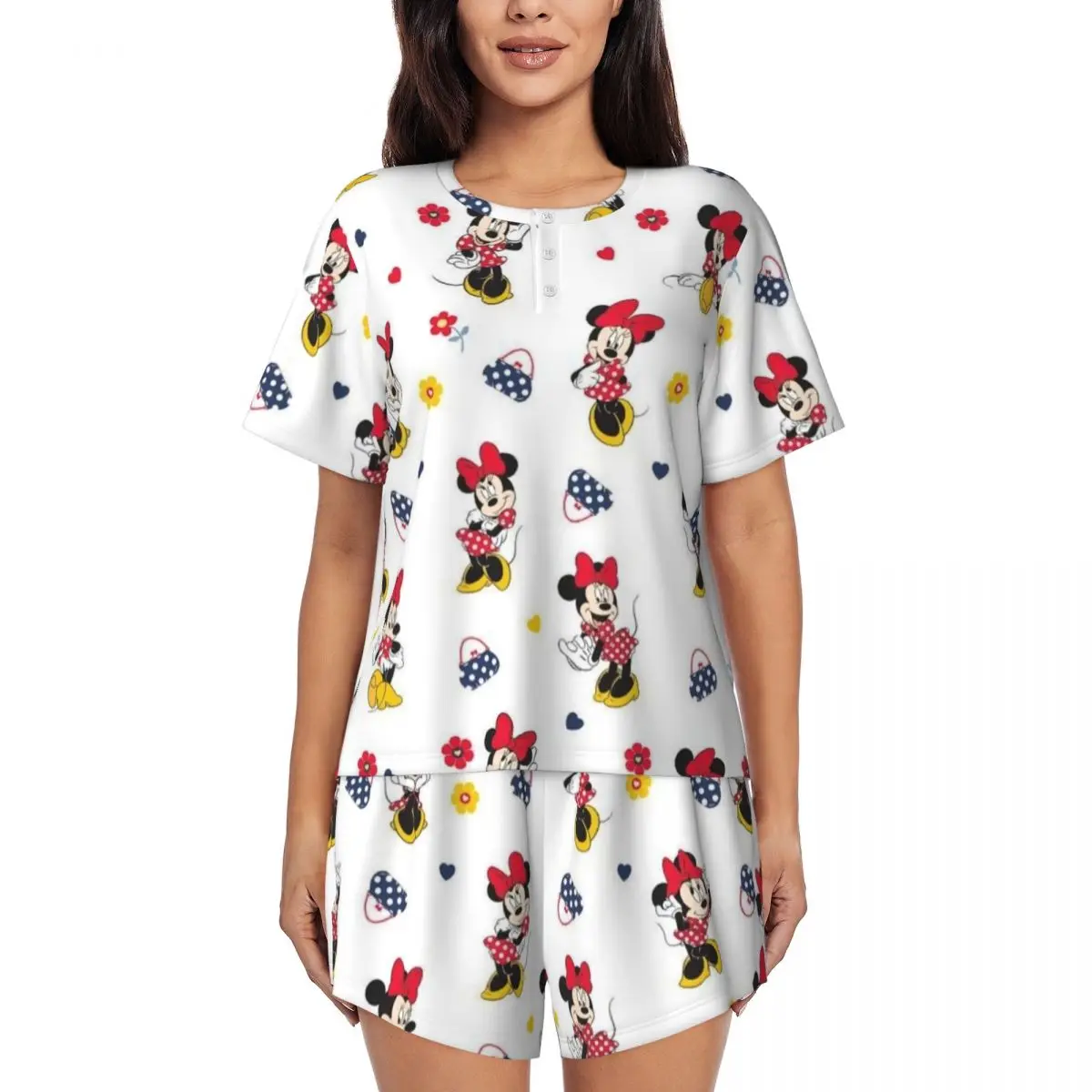 

Custom Minnie Mickey Mouse Cartoon Animation Pajama Sets Womens 2 Piece Short Sleeve Pjs Shorts Sleepwear
