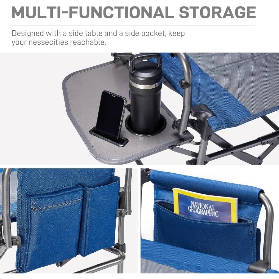 كرسي مدير التخييم مع طاولة جانبية كرسي محمول قابل للطي للاستخدام في الهواء الطلق كرسي حديقة مدمج عالي التحمل مع جيب مدمج