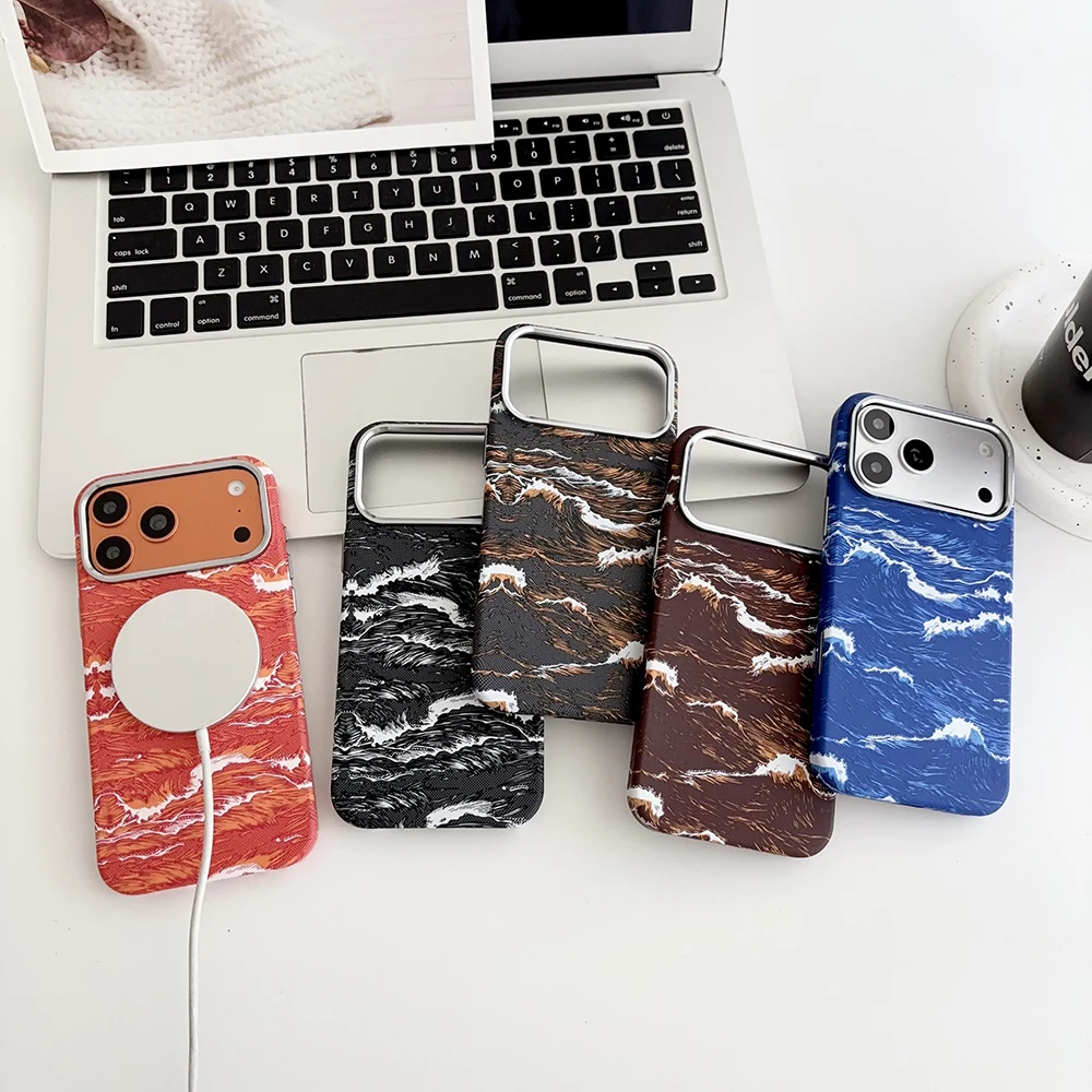 Kevlar-Kohlefaser-Meerwellenmuster PC-Magnetische Hülle für iPhone 17 Air 16 15 14 13 Pro Max für Magsafe Rahmenlose Abdeckung – Detail 2