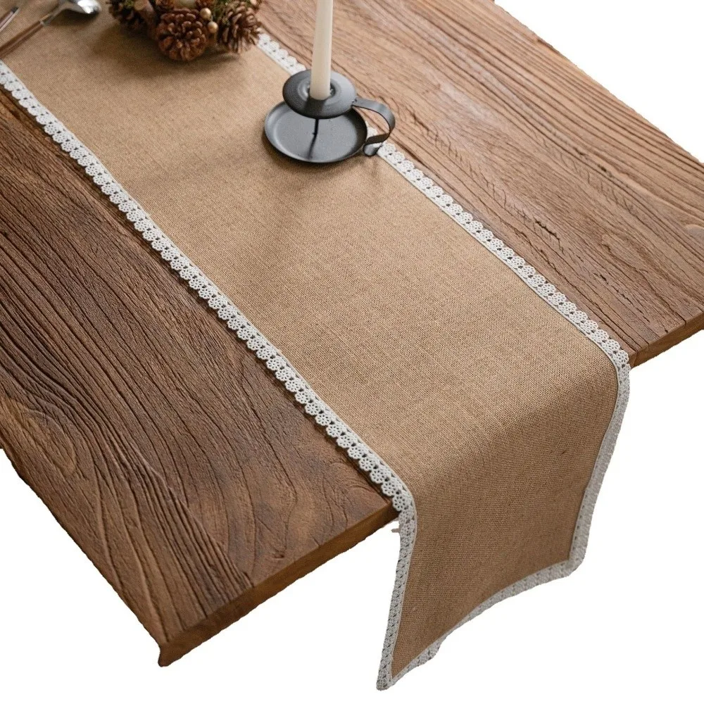 New Jute Jute Table Runner Macrame Edges Woven Texture Macrame Table Runner Lace Trim 30x180CM Burlap Table Runner Table Decor