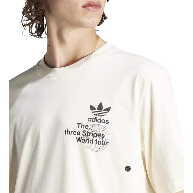 

Adidas Originals BT Мужская белая хлопковая футболка с круглым вырезом и короткими рукавами с принтом надписей, летняя мода