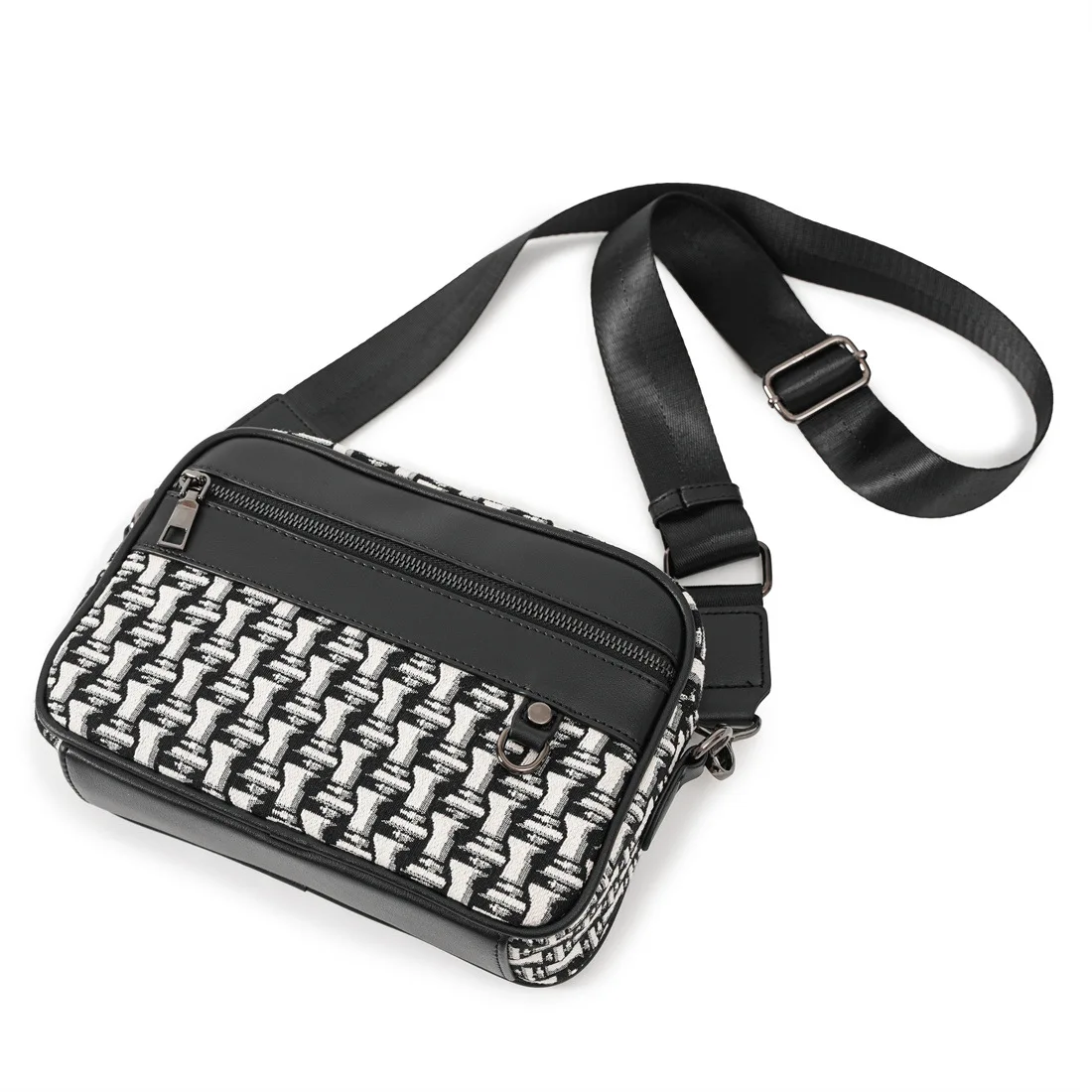 Luxuriöse Umhängetasche im Designer-Stil, Herren-Schultertasche aus Canvas mit Patchwork-Details und PU-Leder, Herren-Schulter-Messenger-Tasche, Handtasche, rechteckige Geldbörse. – Detail 9