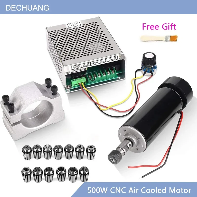 500W CNC Spindle Motor Air Cooled Spindle ER11 Chuck + 52mm Clamp + Power Supply Speed Governor 0.5kw For PCB Engraving DIY CNC