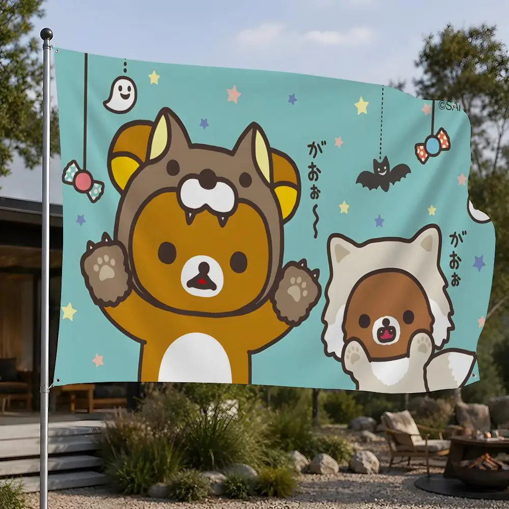 R-Rilakkuma Flags Flags Minimalist Fabric   Outdoor Garden Banner Hanging Sign for Shop Home Decor