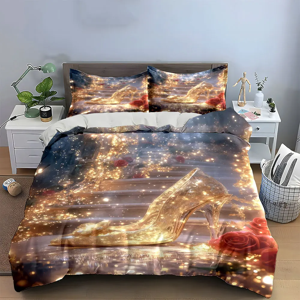 "Sparkling Glass Slipper Set" Soft Skin-Friendly Bedding Set Includes 1 Duvet Cover And 2 Pillowcase, Gift
