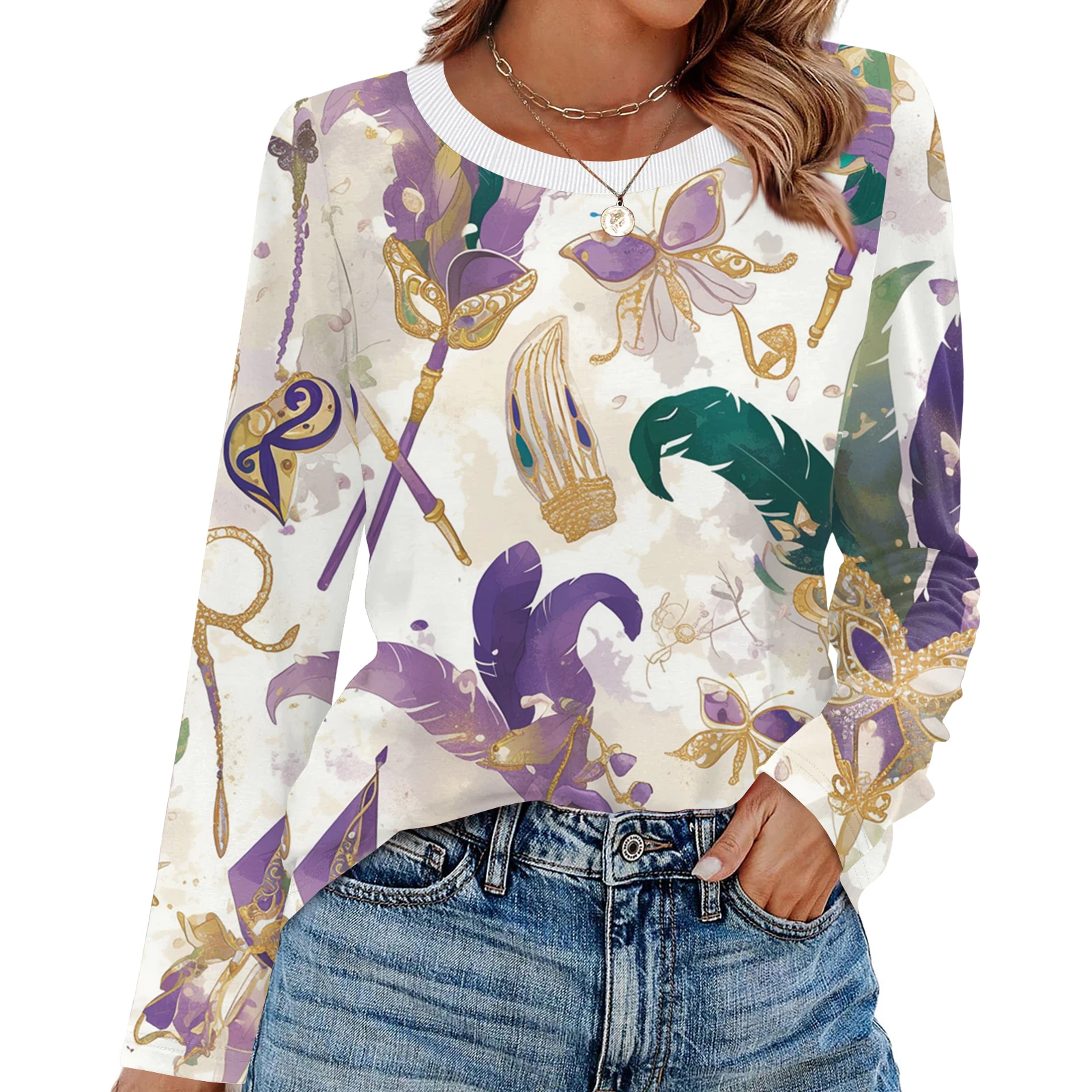 Uniformes d'infirmière pour femmes, haut à col rond de carnaval, T-Shirt à manches longues, à la mode et décontracté, basique, pull ample, imprimé mignon