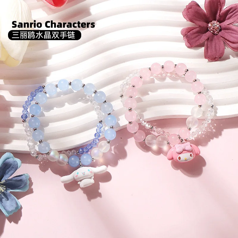 

Sanrio Sweet Kawaii My Melody Anime Ins Fashion Crystal Double Bracelet Cute Cartoon Cinnamoroll Sweet String Decoration Toys