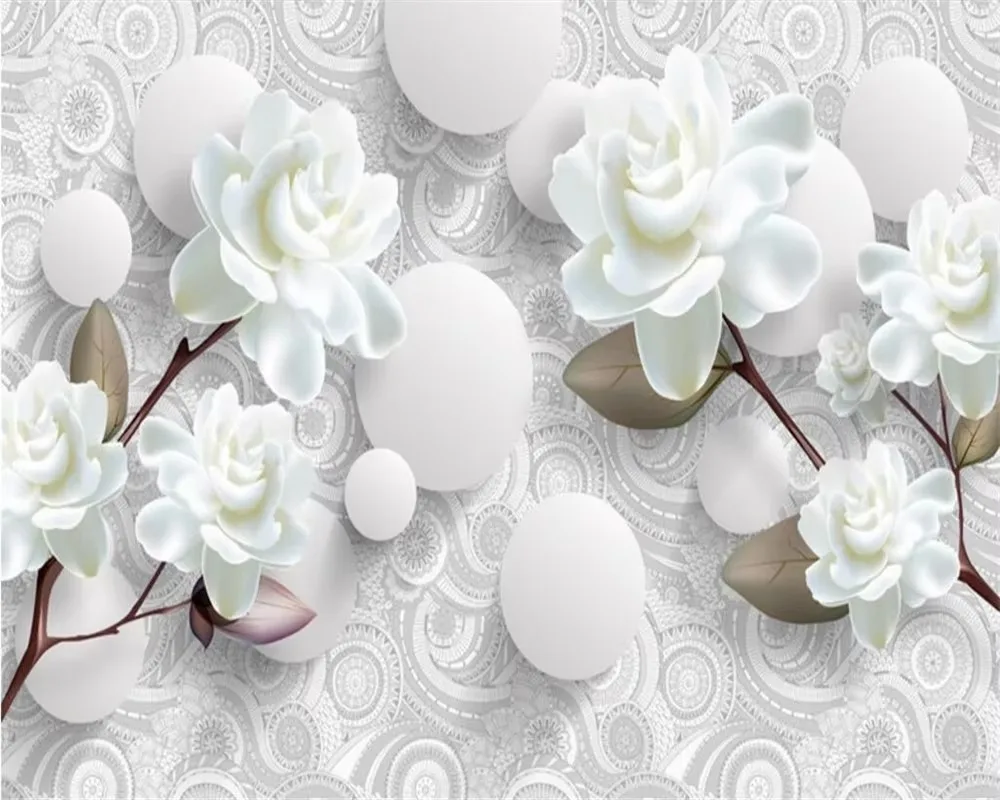 

Customizable size wallpaper, three-dimensional circle flower mural, home decoration, pink rose geometric pattern 3d wallpaper