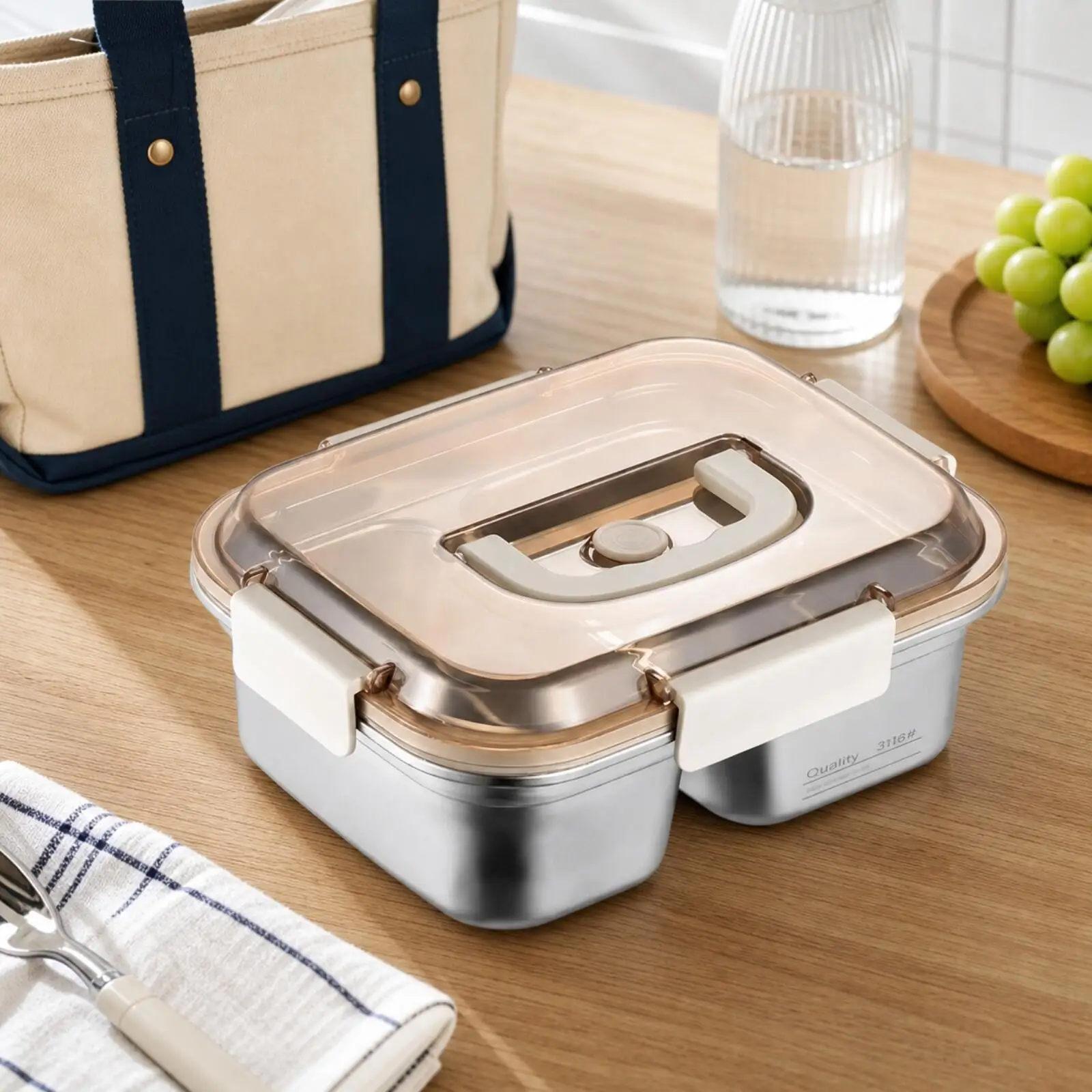 Durable Stainless Steel Airtight Container Sealed Leakproof Bento Box with Transparent Lid Convenient Handle for Fruits Snacks