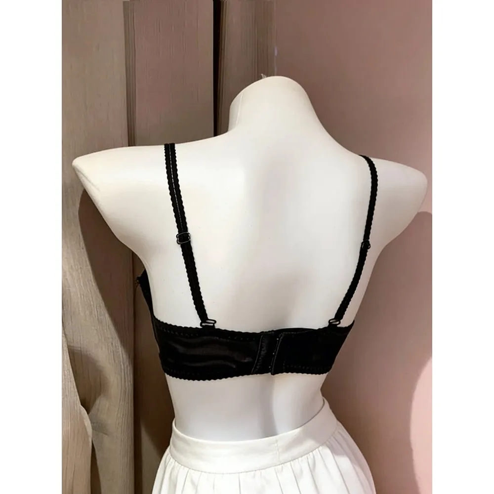 Women Sexy Lace Cross Strap Bra Set Push Up Gathered Anti Sagging Brassiere Small Breast Augmentation Lingerie Underwear 32-38