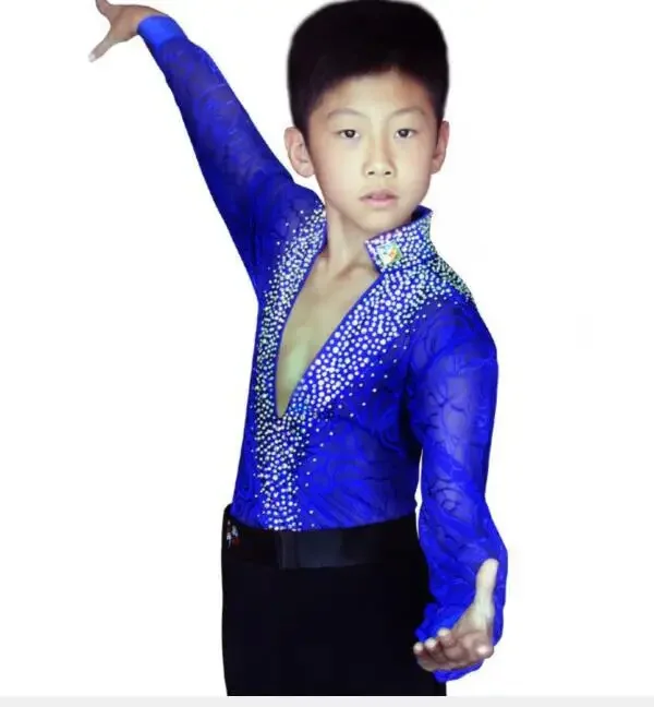 boy long sleeve sequin top and long black pants children boy latin dancing costumes