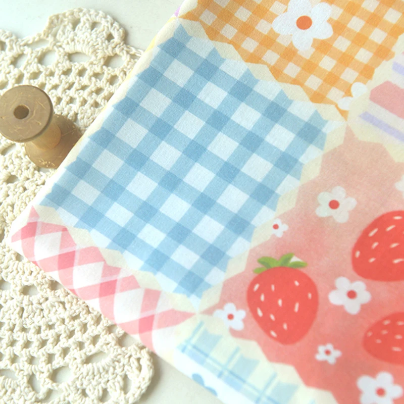 150x50cm DIY Your Strawberry-heart Checkered Cotton Fabric for Autumn and Winter Clothes, Sofa Covers, Tablecloths Sewing Cloth
