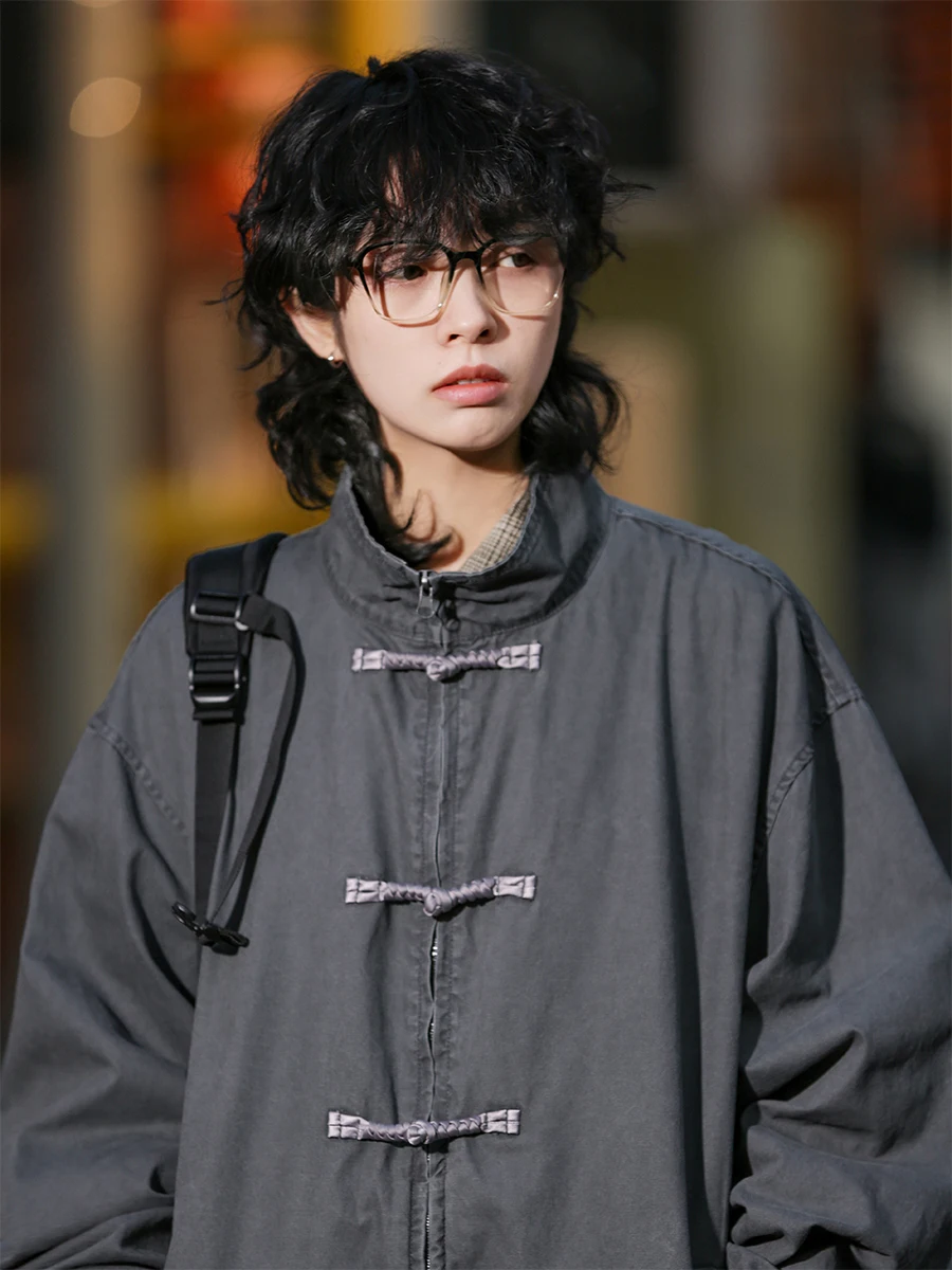 

New Chinese Sle Loose Casual Long Sve Stand Collar Jaet for Men And Women Spring Autumn Trendy National Tide Coat