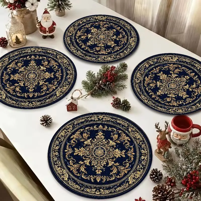 VIKAMA Vintage Clock Nutcracker Round Placemat, 3 Designs, Table Mat for Kitchen Dining Party