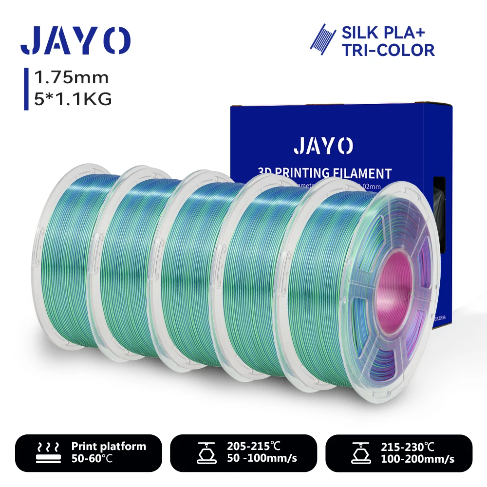 JAYO 5 Rollen 3D Zijde Pla Plus/ Dubbele Kleuren ZIJDE/Drievoudige Kleuren ZIJDE 3D Printer Filament 1.75mm Niet-toxisch als 3D-printmaterialen