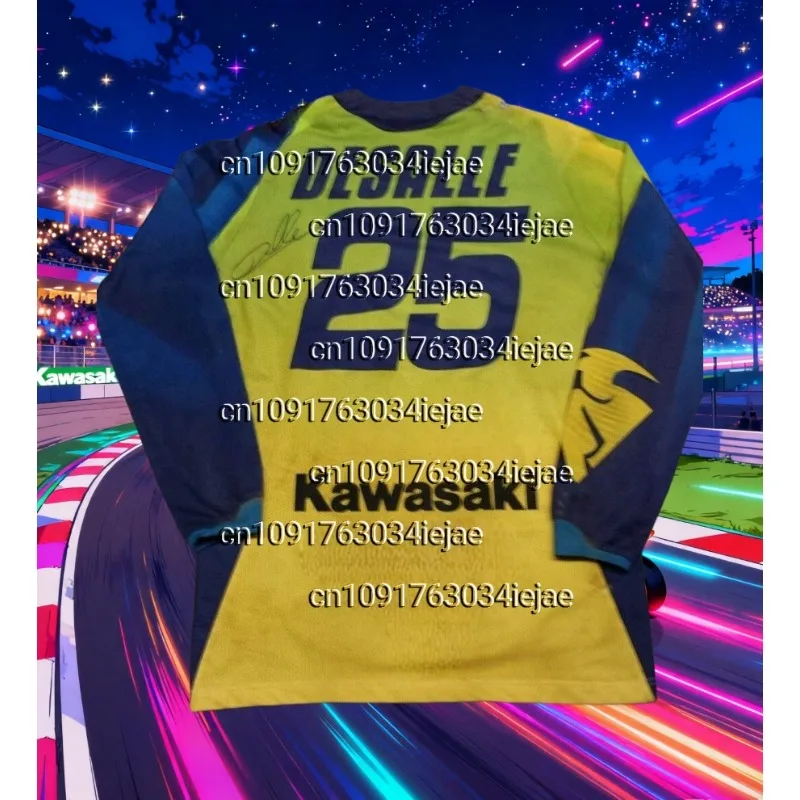 

25 New Kawasaki Moto Long Sleeves Jersey T-Shirt Newest Outdoor Jersey Summer Classic Tee Adult Loose Exercise Motorcycle Jersey