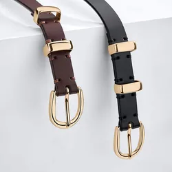 Fashionable women's belt buckle style cowhide pants with simple skirt