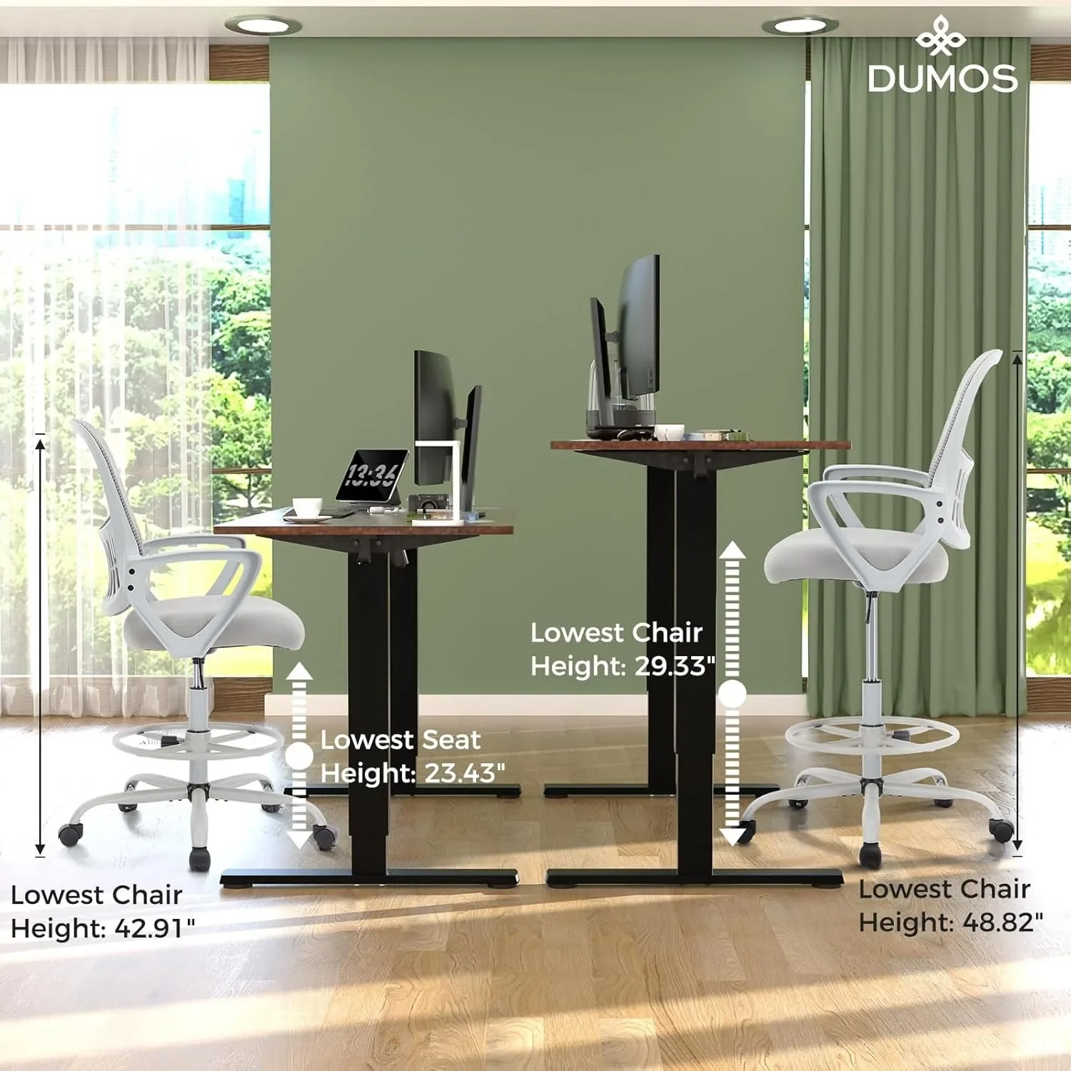Drafting Chair - Ergonomic Tall Office for Standing Desk, Counter with Height Adjustable and Comfortable Lumbar Support