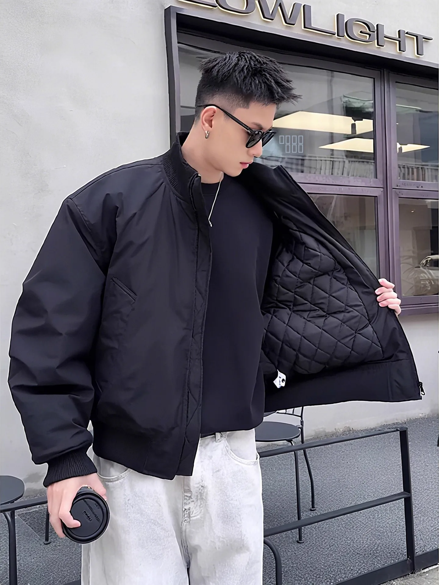 

Men's Bomber Flight Jaet Cotton Coat Winter Waterproof Stand Collar Baseball Sle Cotton Clothing Loose Fit Long Sve