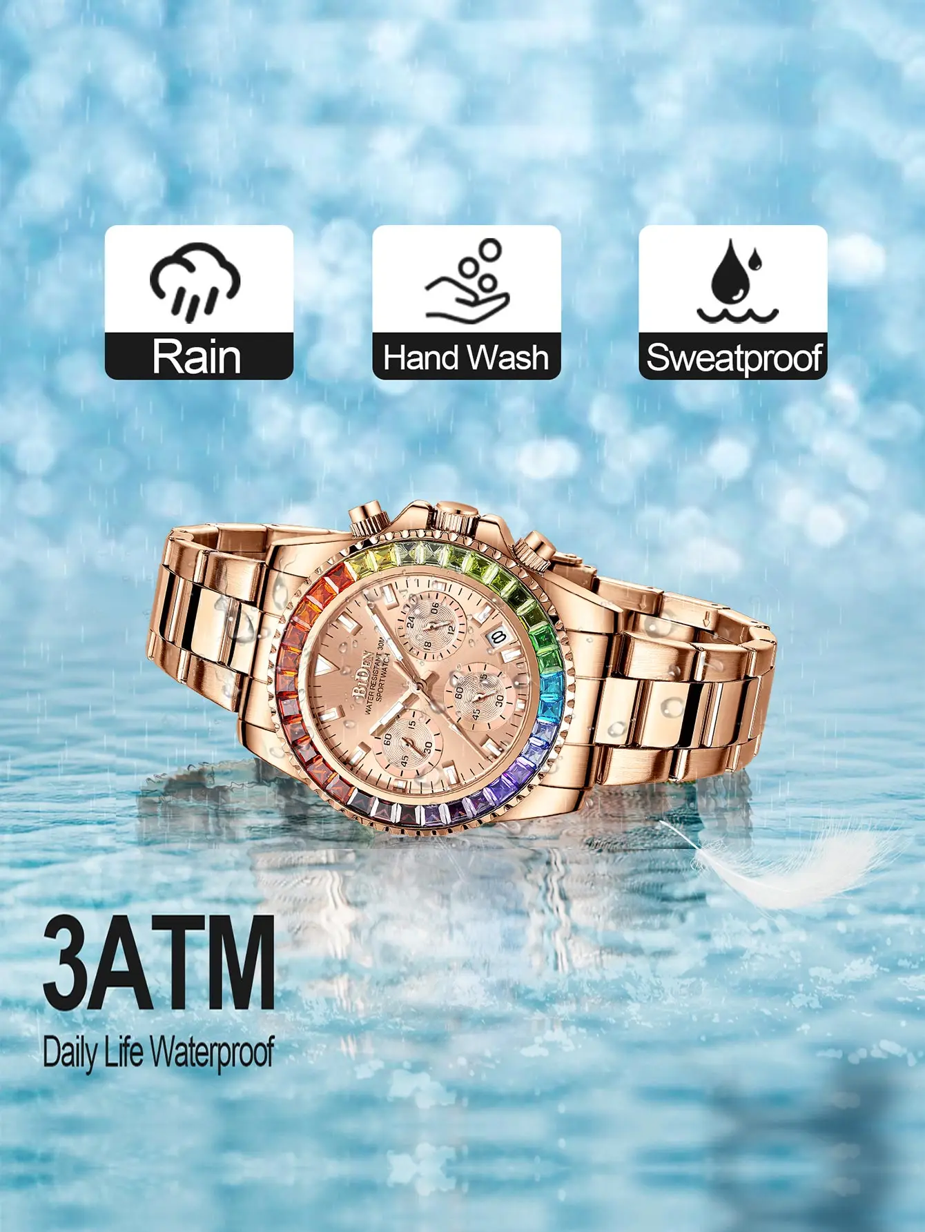 BIDEN Fashion Elegant Women's Watch Multi functional Waterproof Calendar Quartz Women's Clock Gift Box Selected Goods