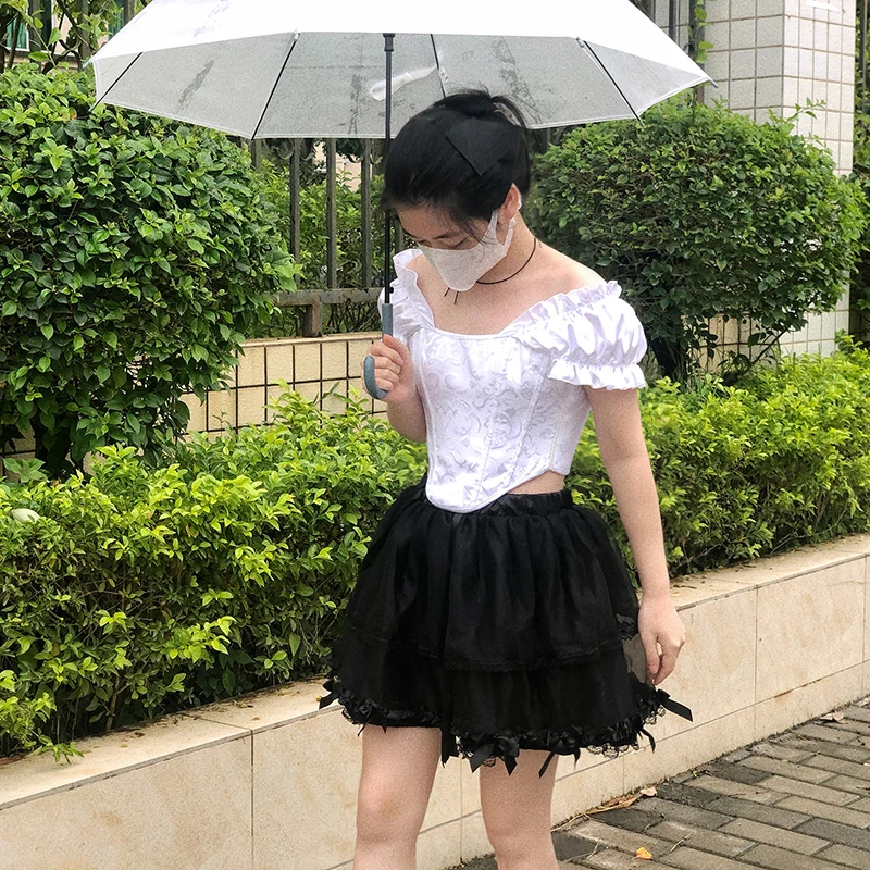 2022 New Women Short Sleeve Corset Puff Sleeves Solid Color Close-fitting Crop Tops Cropped White/ Black