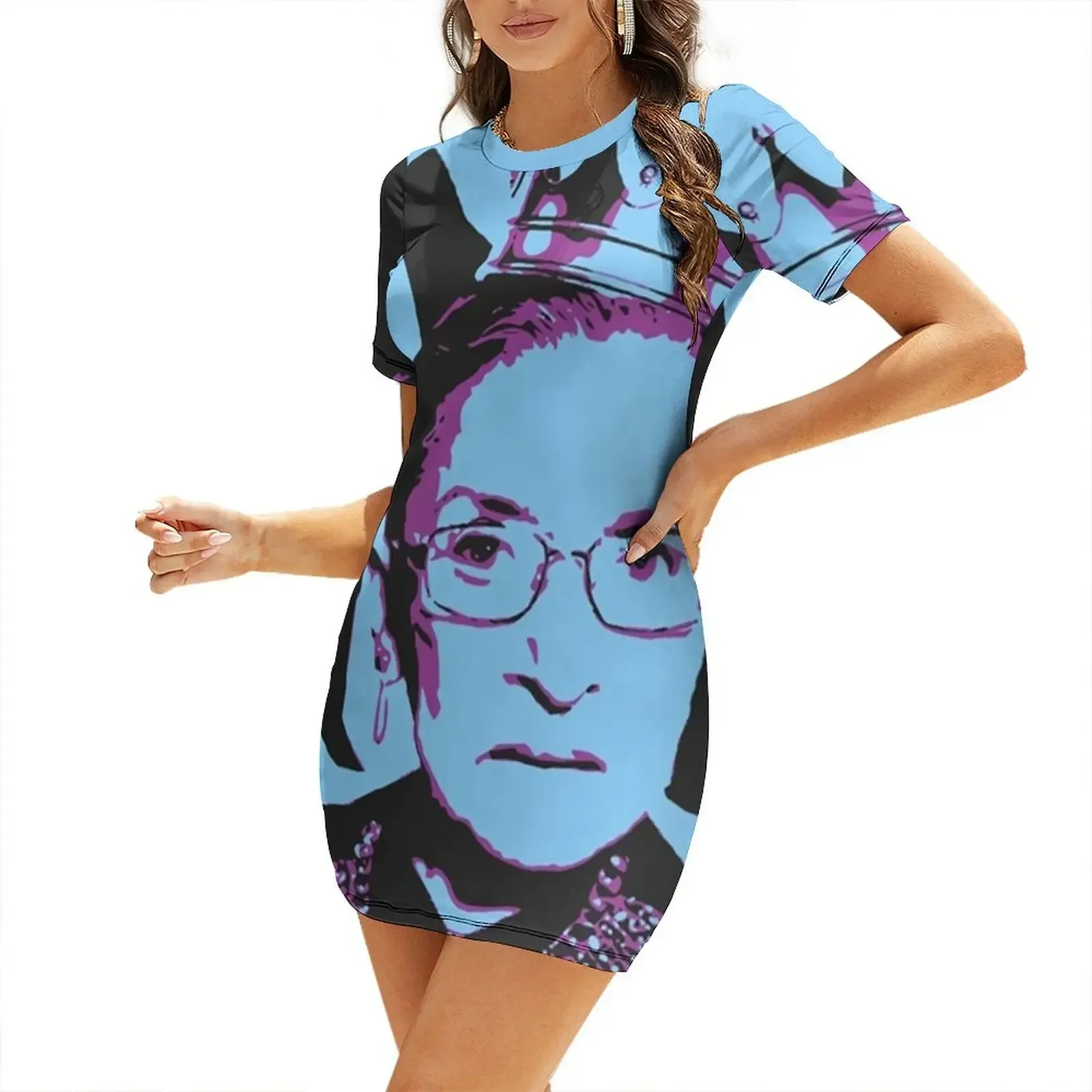 RBG Blue Diva Short-Sleeved Dress summer clothes summer dresses women 2026 dresses ladies 2026 summer Bridesmaid dress woman