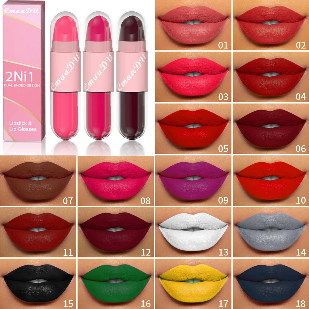 Colorful Dual Ended 2 IN 1 Velvet Magic Lipstick Matte Lip Gloss Women Lip Makeup Cosmetics