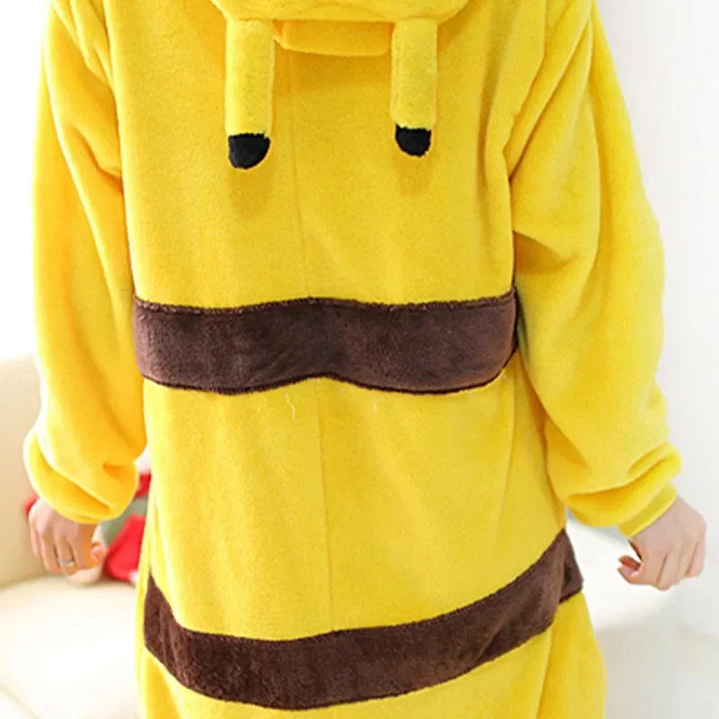 Pokemon Anime Pikachu Plush Flannel Pajamas Women One-piece Suit Long-sleeved Winter Soft Warm Men Casual Home Clothes - Image 4