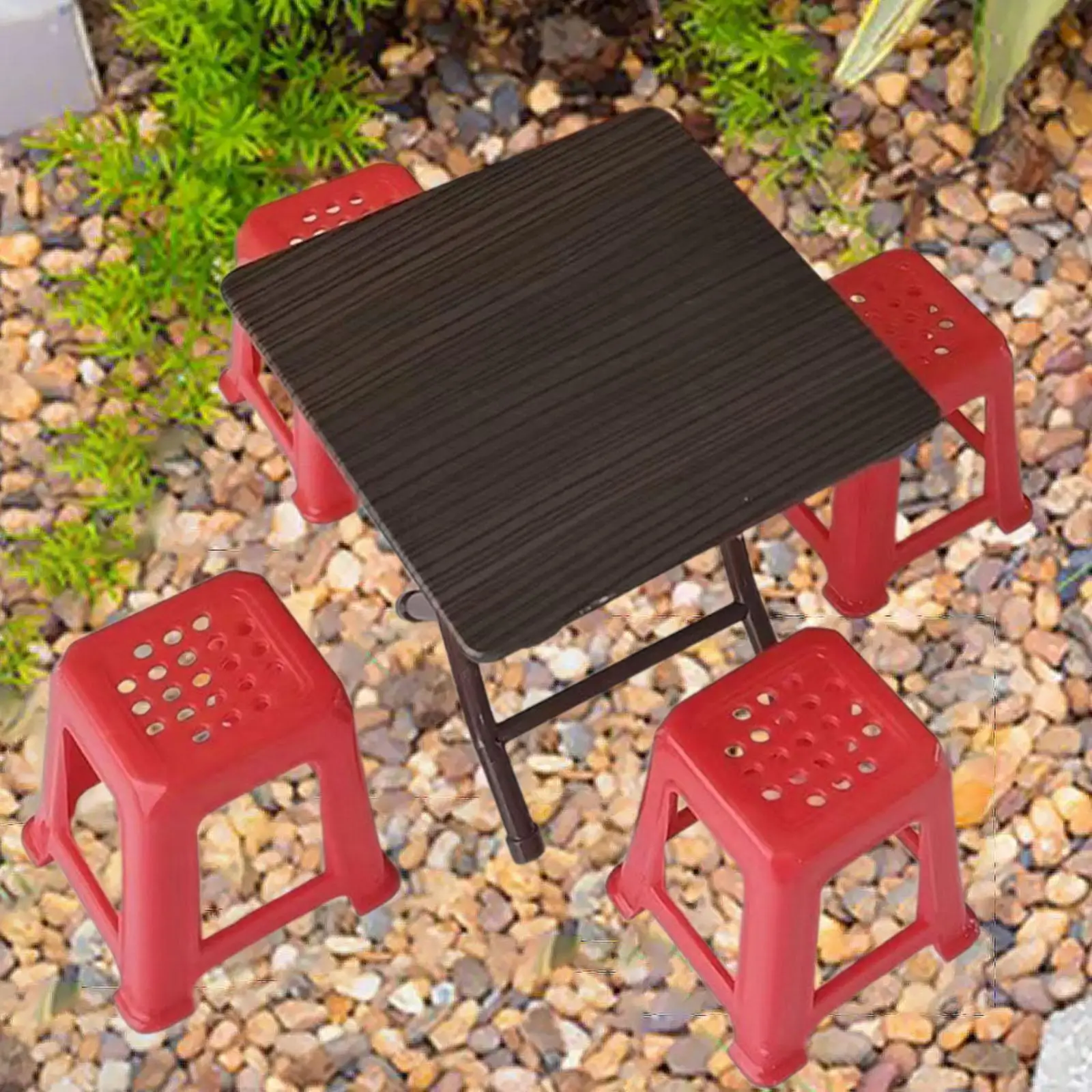 1:12 Mini escritorio Simulación Muebles para casa de muñecas con 4 sillas, Decoración de accesorios para muñecas,