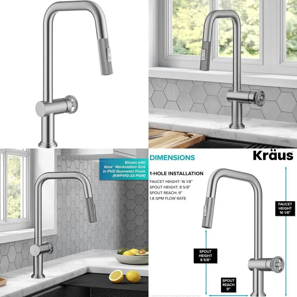 

Выдвижной смеситель Kraus Urbix в промышленном стиле с одной ручкой из нержавеющей стали Spotless, модель KPF-3126SFS