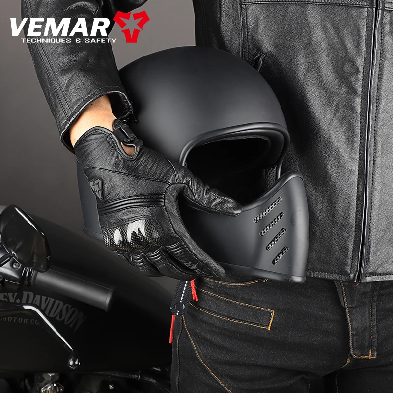 Vemar New Motorcycle Gloves Men Gift 4 Season Guantes Moto Biker Motocross Street Motorbike Racing Women Glove Retro Leather Gel