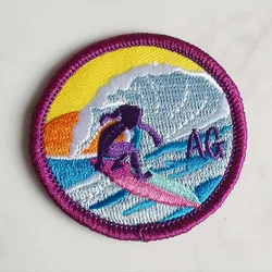 Surfing PVC Embroidery Patch Surfer Waves Patch Surf Board with Wave Symbol for Sea Sport Fun Patches