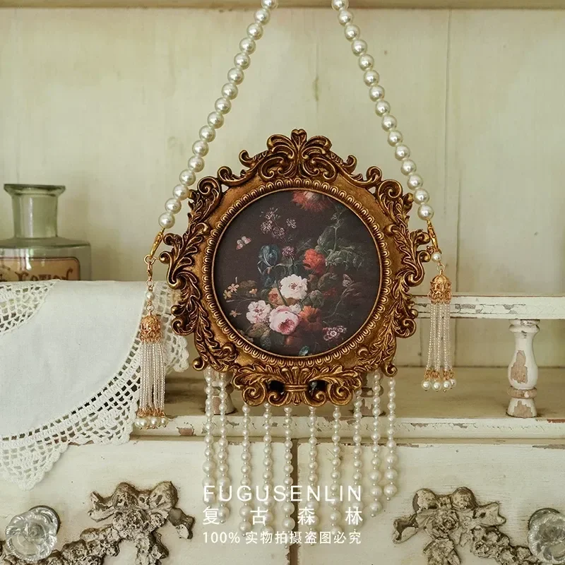 Retro French Forest Style Resin Relief Photo Frame with Fringe Decorative Wall Hanging Ornament Engraved Picture Frame for