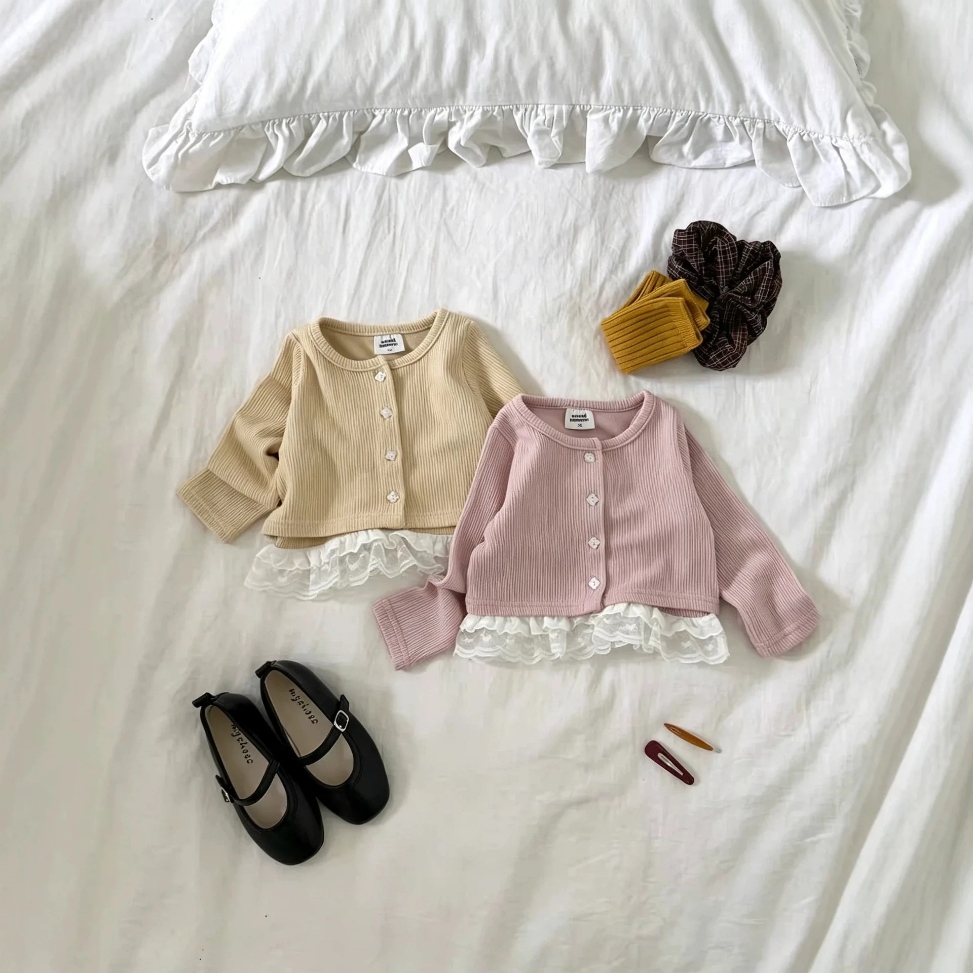 2026 Girl Baby Spring Autumn New Sweet Clothing Thin Spaghetti Strap  and Knit Outerwear Two Price Sets