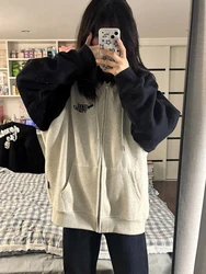 Oversized Hoodies Women Korean Style Hooded Sweatshirt Ladies Harajuku Zip Up Hoodie Female Vintage Kpop Pocket Coats Streetwear