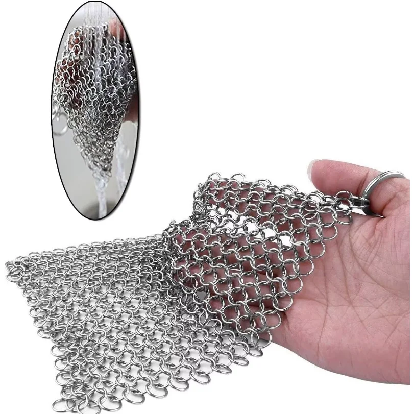 Picture 7: 316 Stainless Steel Cast Iron Cleaner, Chainmail Scrubber, Skillet Grill Scraper with Hanging Ring Anti-Rust Made
