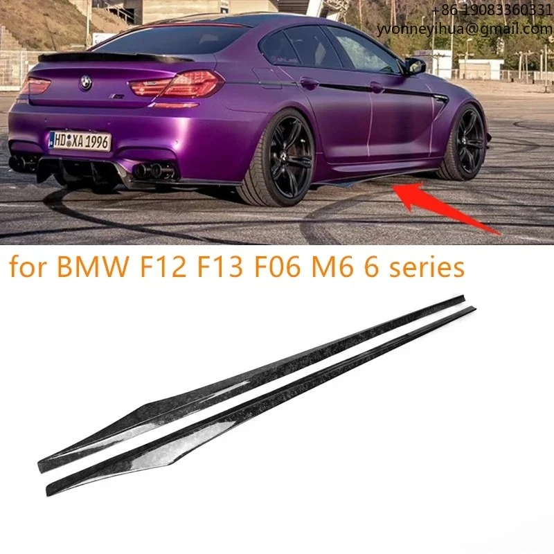 V Style Forged Carbon Fiber Side Skirts Extensions Lip For BMW 6 Series F12 F13 M6 F06 Tuning 2011 Up
