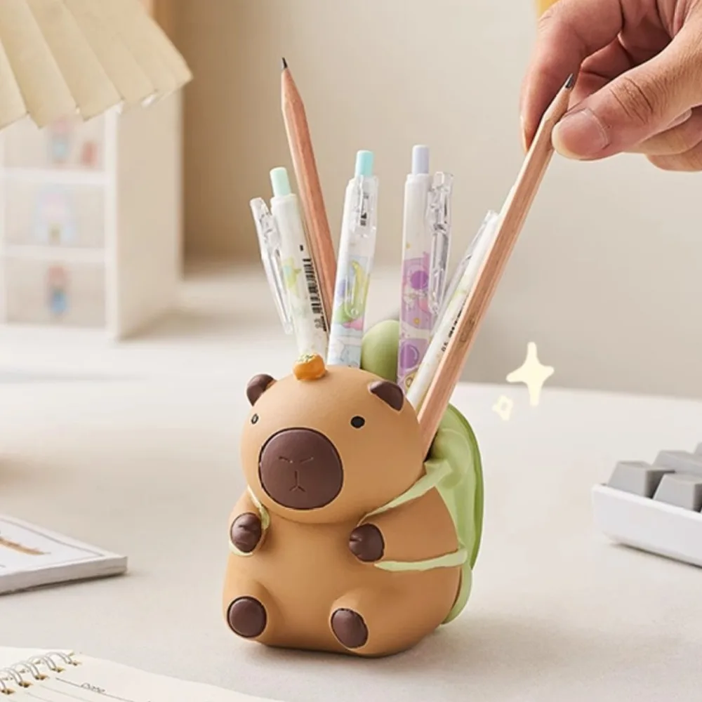 

Capybara Desk Pen Holder Ornaments Cartoon Pencil Storage Box Creative Resin Craft Stationery Organizer Cosmetic Organizer