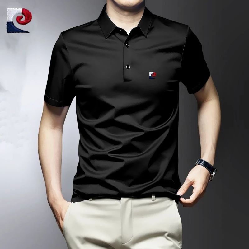 New men's high-quality ice silk short sleeved polo shirt summer Korean version fashionable casual silky cool top