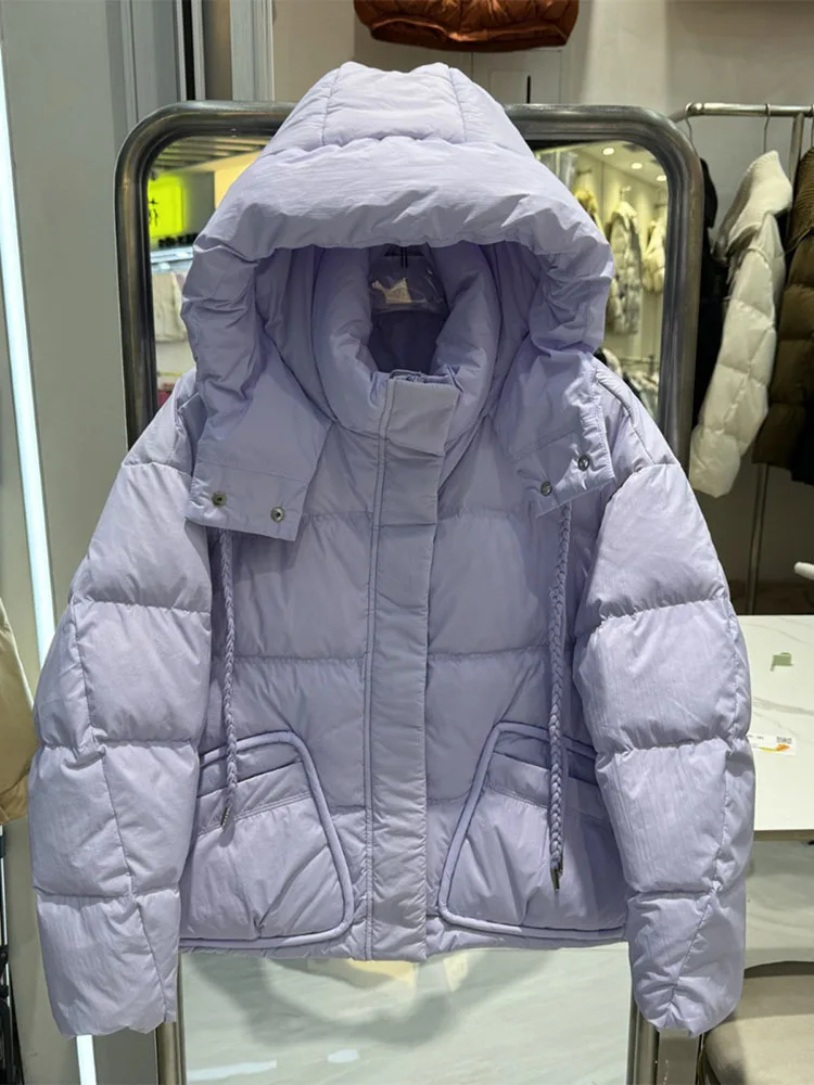 Mulher com capuz jaquetas 2024 novos casacos para baixo casual solto parka gola doce bonito para baixo jaqueta moda quente casaco de inverno feminino