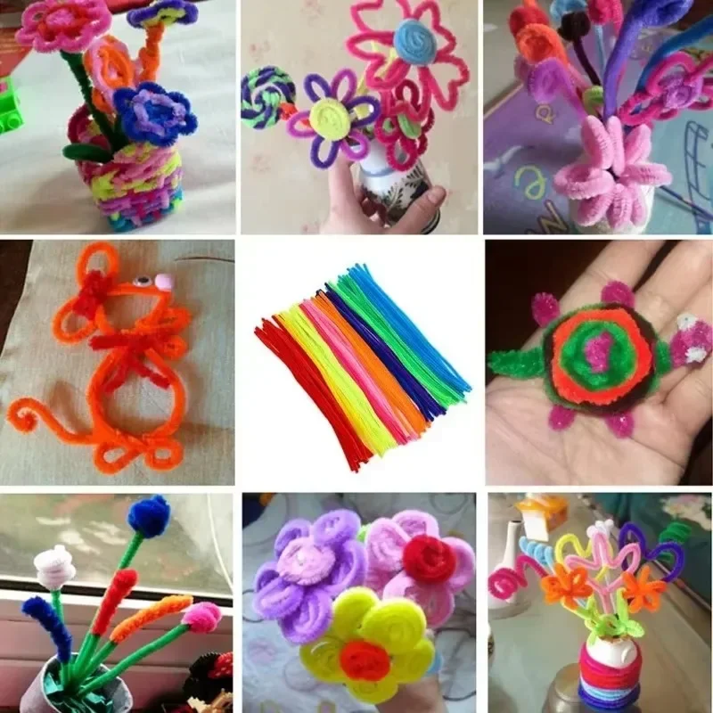 10/100 pçs colorido chenille haste limpadores de tubulação com fio torção varas artesanal tira de cabelo de pelúcia diy artesanato brinquedos educativos para crianças